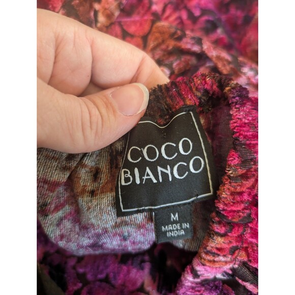 Coco Bianco Burnout Velvet Top Off Shoulder Gathered Sleeve Peasant Boho Medium - Picture 5 of 10